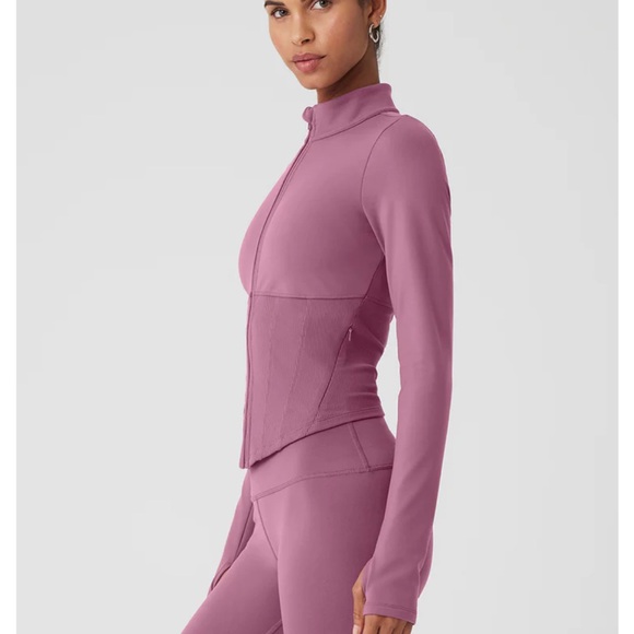 ALO Airbrush Corset Full Zip Jacket, Soft Mulberry, XS - Picture 2 of 10